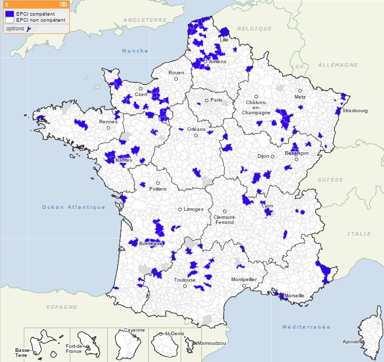 Carte des EPCI compétents en 2014