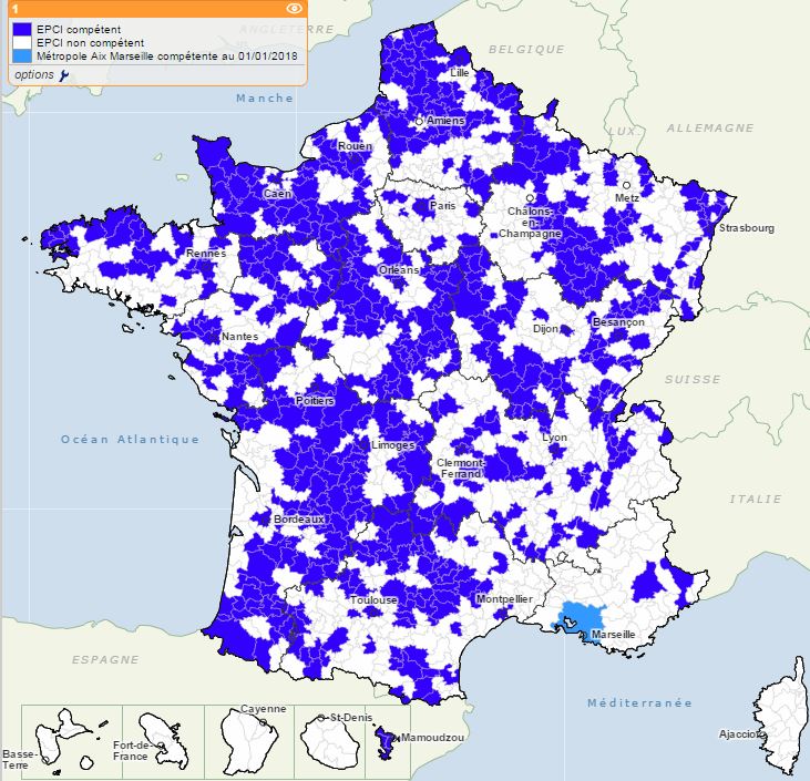 Carte des EPCI compétents en 2017